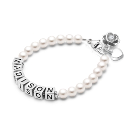 4mm Cultured Pearls, Teen's Name Bracelet for Girls - Sterling Silver