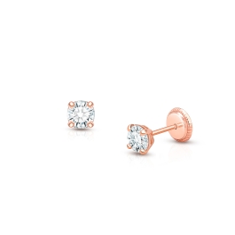 4mm CZ Round Studs, First Holy Communion Children's Earrings, Screw Back - 14K Rose Gold