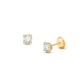 4mm CZ Round Studs, Christening/Baptism Baby/Children's Earrings, Screw Back - 14K Gold
