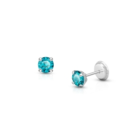 December Birthstone Studs, 4mm Swarovski® Crystal Baby/Children's Earrings, Screw Back - 14K White Gold