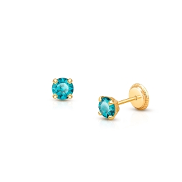 December Birthstone Studs, 4mm Swarovski® Crystal Teen's Earrings, Screw Back - 14K Gold