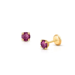 February Birthstone Studs, 4mm Swarovski® Crystal Baby/Children's Earrings, Screw Back - 14K Gold