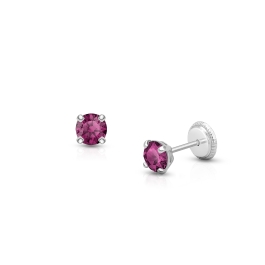February Birthstone Studs, 4mm Swarovski® Crystal Teen's Earrings, Screw Back - 14K White Gold
