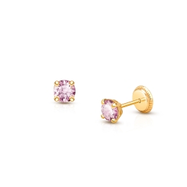 Birthstone Studs, 4mm Swarovski® Crystal (All 12 Birthstones Available) Teen's Earrings, Screw Back - 14K Gold