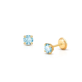 March Birthstone Studs, 4mm Swarovski® Crystal Baby/Children's Earrings, Screw Back - 14K Gold