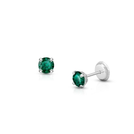 May Birthstone Studs, 4mm Swarovski® Crystal Teen's Earrings, Screw Back - 14K White Gold