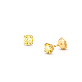 November Birthstone Studs, 4mm Swarovski® Crystal Teen's Earrings, Screw Back - 14K Gold
