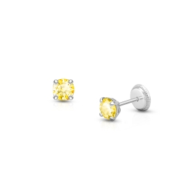 November Birthstone Studs, 4mm Swarovski® Crystal Teen's Earrings, Screw Back - 14K White Gold
