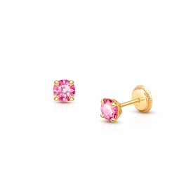 October Birthstone Studs, 4mm Swarovski® Crystal Teen's Earrings, Screw Back - 14K Gold
