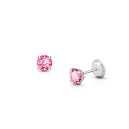 October Birthstone Studs, 4mm Swarovski® Crystal Baby/Children's Earrings, Screw Back - 14K White Gold