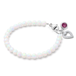 4mm Opals, Lab Created White Opal Baby/Children's Beaded Bracelet for Girls - Sterling Silver