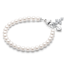 4mm Cultured Pearls, Christening/Baptism Baby/Children's Beaded Bracelet for Girls - Sterling Silver