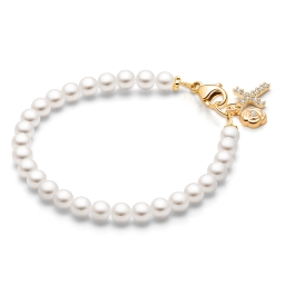 4mm Cultured Pearls, First Holy Communion Beaded Bracelet for Girls - 14K Gold