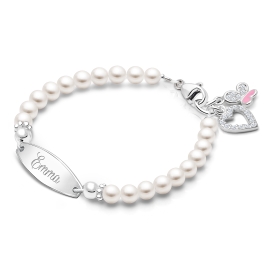 4mm Cultured Pearls, Baby/Children's Engraved Bracelet for Girls - Sterling Silver
