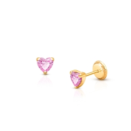 Heart Studs, 4mm Pink CZ Christening/Baptism Baby/Children’s Earrings, Screw Back - 14K Gold