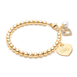 4mm BabyLumina Beads, Baby/Children's Beaded Bracelet for Girls (INCLUDES Engraved Charm) - 14K Gold