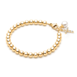 4mm BabyLumina Beads, Christening/Baptism Baby/Children's Beaded Bracelet for Girls - 14K Gold