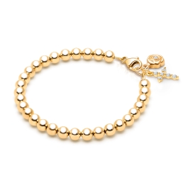 4mm BabyLumina Beads, First Holy Communion Beaded Bracelet for Girls - 14K Gold