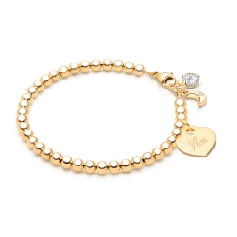 4mm BabyLumina Beads, Teen's Beaded Bracelet for Girls (INCLUDES Engraved Charm) - 14K Gold
