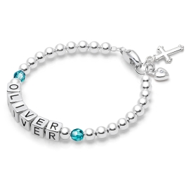 BabyLumina Birthstone, Baptism/Christening Name Bracelet for Boys - Sterling Silver