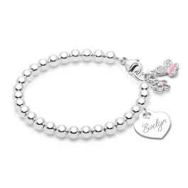 4mm BabyLumina Beads, Baby/Children's Beaded Bracelet for Girls (INCLUDES Engraved Charm) - Sterling Silver