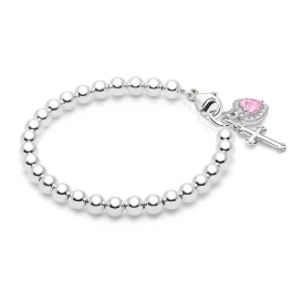 4mm BabyLumina Beads, Christening/Baptism Baby/Children's Beaded Bracelet for Girls - Sterling Silver