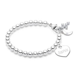 4mm BabyLumina Beads, Christening/Baptism Baby/Children's Beaded Bracelet for Girls (INCLUDES Engraved Charm) - Sterling Silver