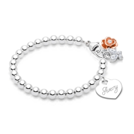 4mm BabyLumina Beads, Teen's Beaded Bracelet for Girls (INCLUDES Engraved Charm) - Sterling Silver