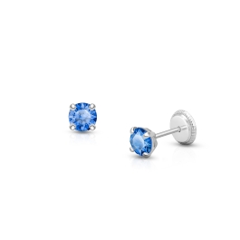September Birthstone Studs, 4mm Swarovski® Crystal Teen's Earrings, Screw Back - 14K White Gold