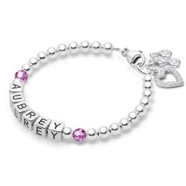 BabyLumina Birthstone, Baby/Children's Name Bracelet for Girls - Sterling Silver