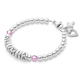 BabyLumina Birthstone, Baptism/Christening Baby/Children's Name Bracelet for Girls - Sterling Silver