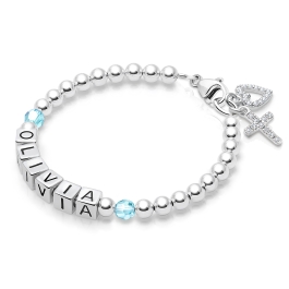 BabyLumina Birthstone, First Holy Communion Name Bracelet for Girls - Sterling Silver