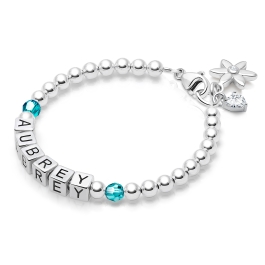 BabyLumina Birthstone, Teen's Name Bracelet for Girls - Sterling Silver