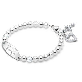 BabyLumina Birthstone, Christening/Baptism Baby/Children's Engraved Bracelet for Girls - Sterling Silver