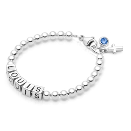 4mm BabyLumina Beads, Christening/Baptism Baby/Children's Name Bracelet for Boys - Sterling Silver