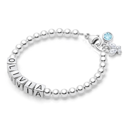 4mm BabyLumina Beads, Baby/Children's Name Bracelet for Girls - Sterling Silver