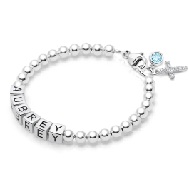 4mm BabyLumina Beads, Christening/Baptism Baby/Children's Name Bracelet for Girls - Sterling Silver