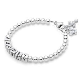 4mm BabyLumina Beads, First Holy Communion Name Bracelet for Girls - Sterling Silver