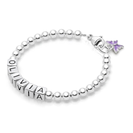 4mm BabyLumina Beads, Teen's Name Bracelet for Girls - Sterling Silver