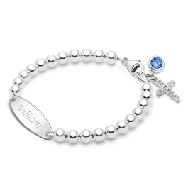4mm BabyLumina Beads, Baby/Children's Engraved Bracelet for Boys - Sterling Silver