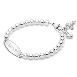 4mm BabyLumina Beads, Christening/Baptism Baby/Children's Engraved Bracelet for Girls - Sterling Silver