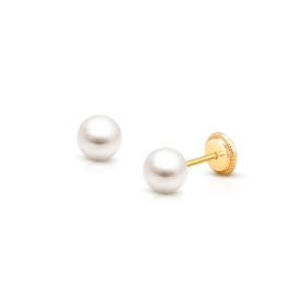 5mm Pearl Studs, Teen's Earrings, Screw Back - 14K Gold