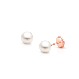 5mm Pearl Studs, Mother's Earrings, Screw Back - 14K Rose Gold