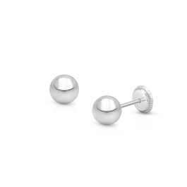 5mm Classic Round Studs, Baby/Children's Earrings, Screw Back - 14K White Gold