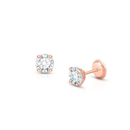 5mm CZ Round Studs, First Holy Communion Children's Earrings, Screw Back - 14K Rose Gold