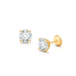 6mm CZ Round Studs, Teen's Earrings, Screw Back - 14K Gold