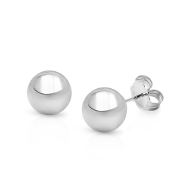8mm Classic Round Studs, Mother's Earrings, Friction Back - 14K White Gold
