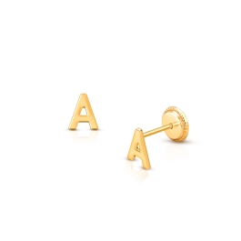 ‘A’ Initial Studs Personalized Baby/Children’s Earrings, Screw Back - 14K Gold