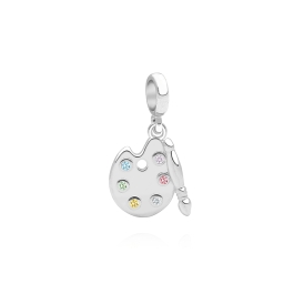 Little Artist, Sterling Silver Artists Paint Palette with Multi-Colored CZ's - Children's Adoré™ Dangle Charm