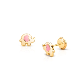Baby Elephant, Baby/Children's Earrings, Screw Back - 14K Gold
